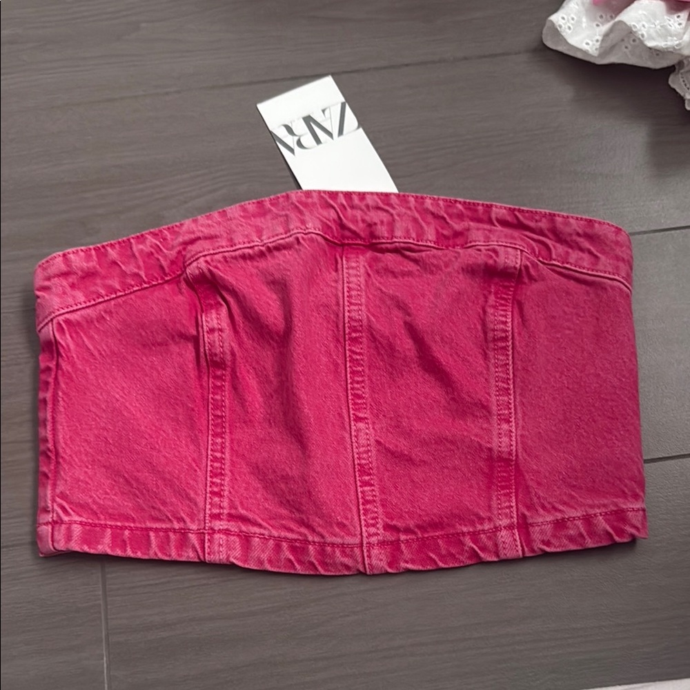 Zara Pink Denim Crop Top